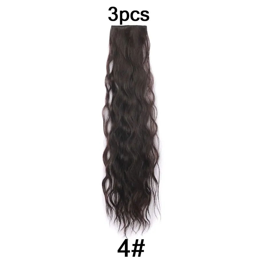 Clip in Hair Extension for Women - 3 Pcs Thick Double Weft Long Wavy Soft Synthetic Blends Well Hair Extension 20inch Dark Brown