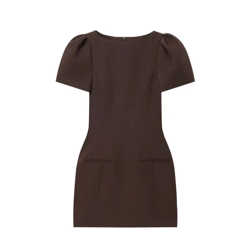 ETJ 2025 women's new products are elegant and stylish Short dress with a boat neck and short sleeves with pleats black dress