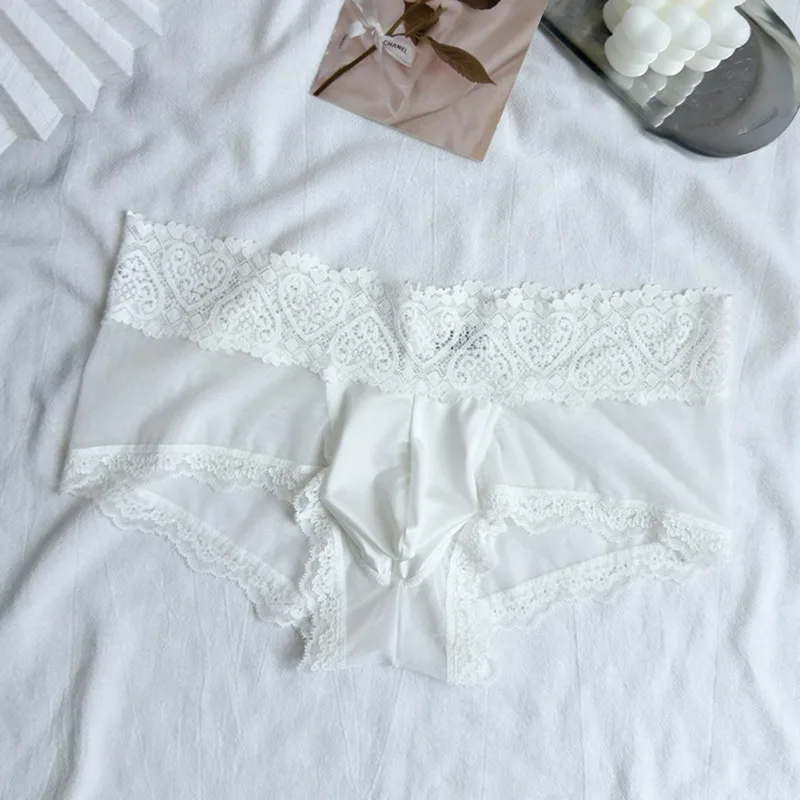 Heren Ijs Zijde Kanten Rand Dunne Naadloze Slips Glanzend 3D Zakje Lichtgewicht Ondergoed Slipje Comfortabele Dagelijkse Lingerie