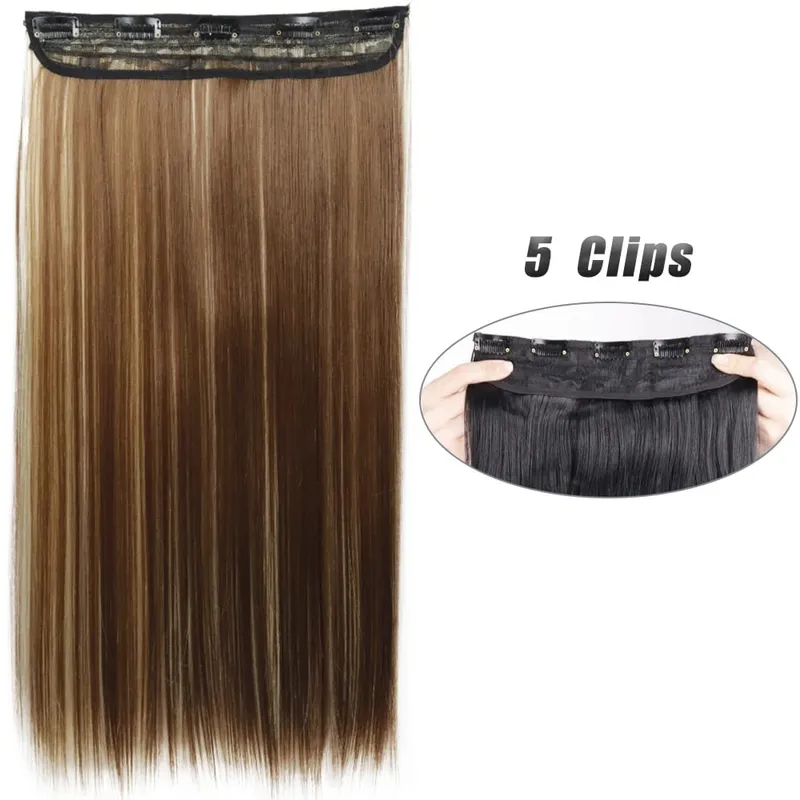 Long Wavy 5 Clip In Hair Extension Mga Synthetic Fiber Hairpieces na 22/32'' Black Blonde Mixed color False Hair Daily Use