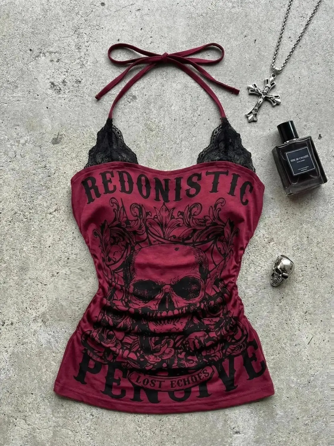 American Vintage Y2K Halter Crop Top Women Sleeveless Vest Punk Printed Casual Subculture Summer Slim Street Tank Tops