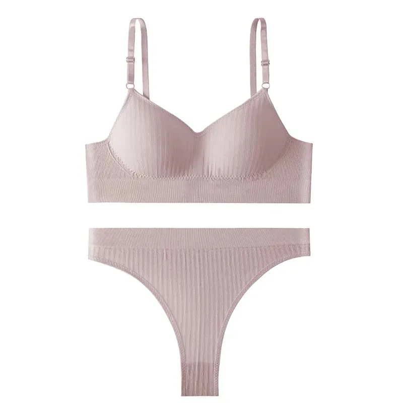 Women Seamless Bra Set High Waist Thong Panties Female Nonwire Brassiere Comfy Soft Sports Bras Underwear Set Sexy Lingerie Set
