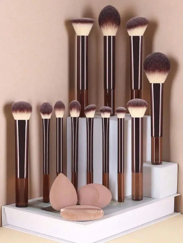 15Pcs Makeup Brushes Set Soft Face Eye Cosmetic Brushes With Beauty Sponge Powder Puff Complete Makeup Tool Kit