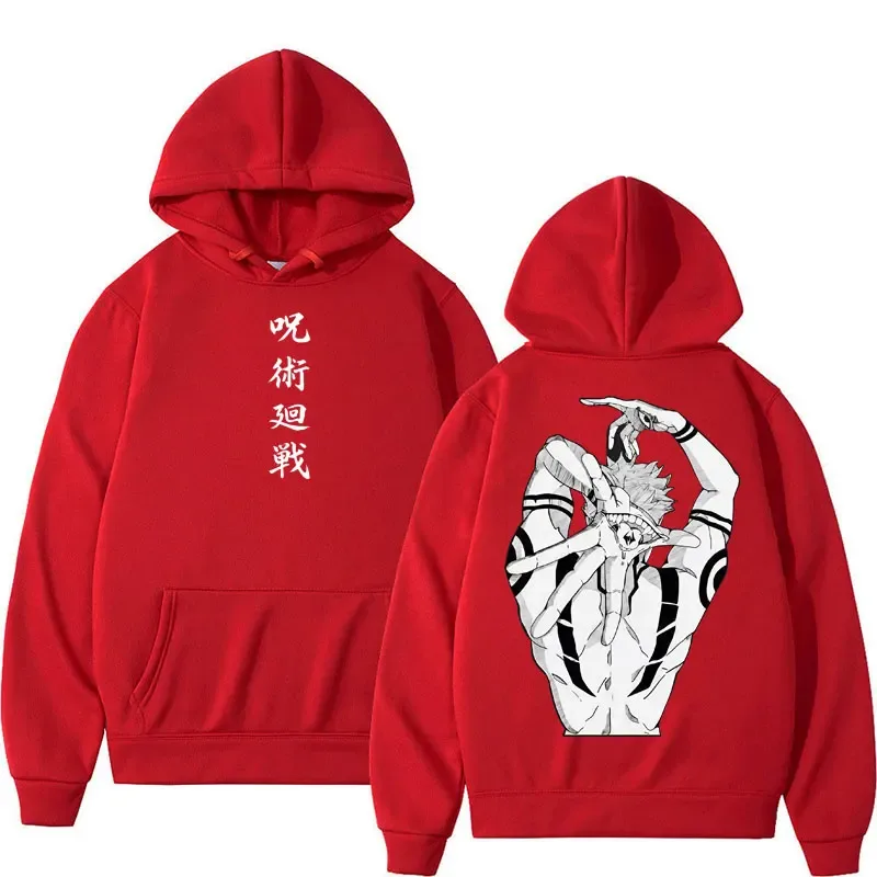 Anime Jujutsu Kaisen Sukuna Print Hoodies Harajuku Vintage Manga Men's Pullover Oversized Fleece Casual Cosplay Hoody Sweatshirt