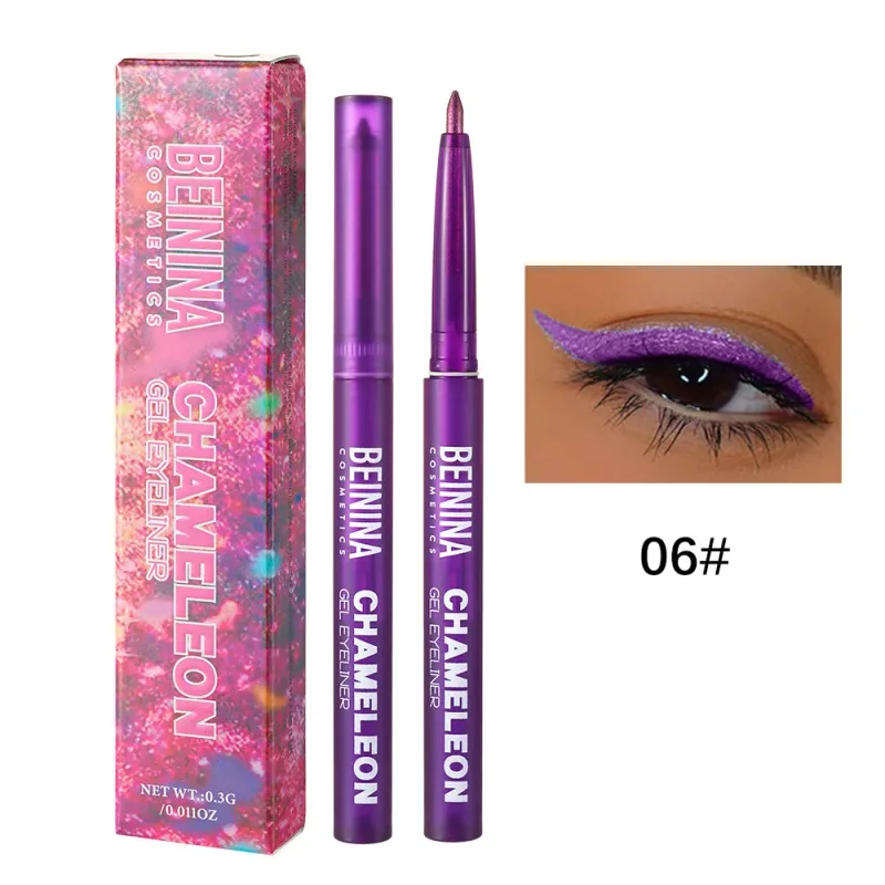 Eyeliner Gel Pencil Waterproof Eyeliner Pen Chameleon Glitter Eye Liner Long-Lasting Quickly Dry Diamond Blue Metallic Eyeshadow