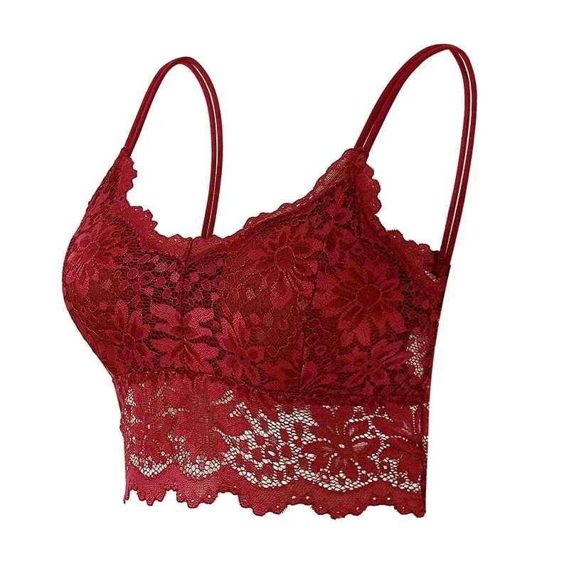 7 farbe Spitze Sexy Crop Top Frauen Gepolsterte Leibchen Bh Atmungsaktive Draht Freies Bralette Aushöhlen Schönheit Zurück Tank Weibliche unterwäsche