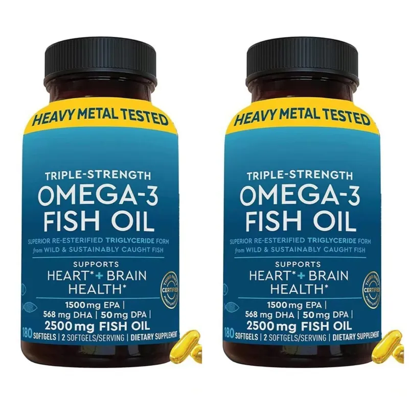 Omega-3 Fish Oil Softgels 2500mg EPA DHA DPA RTG Form 180 Count Non-GMO Gluten Free Daily Wellness Supplement for Adults