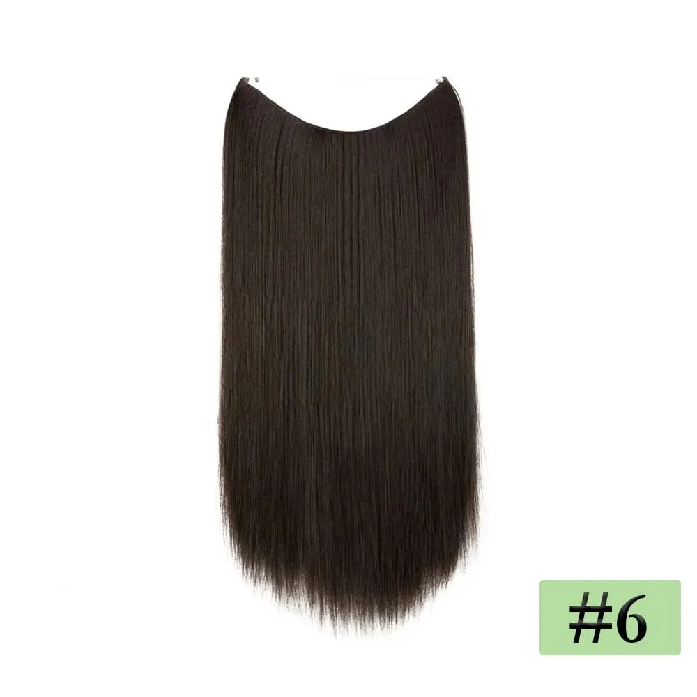 22" Long Straight Invisible Halo Hair Extensions 120g/pc 27-613 Blonde Synthetic Fish Hair Pieces Ombre Brown Wire Clip In Hair