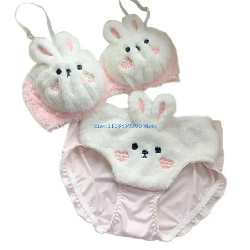 400A Women's Faux Furs Bra Top and Panty Set Cartoon Bear Underwear Set Soft Plush Lingerie Set Anime Cosplay Costumes Gifts
