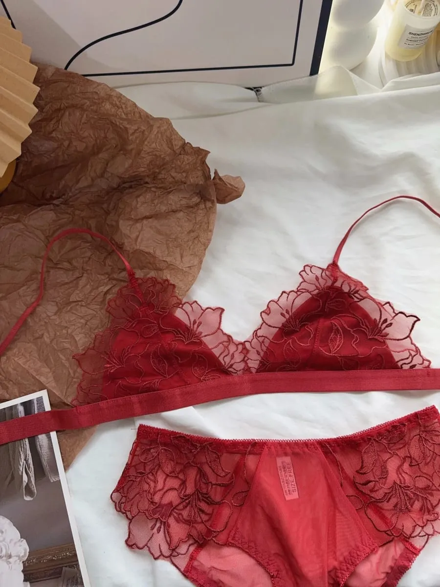 Women Lingerie Set French Luxury Lace Push Up No Wire Bra and Panty Set Breathable Ultra Thin Comfort Gather Underwear Clothing