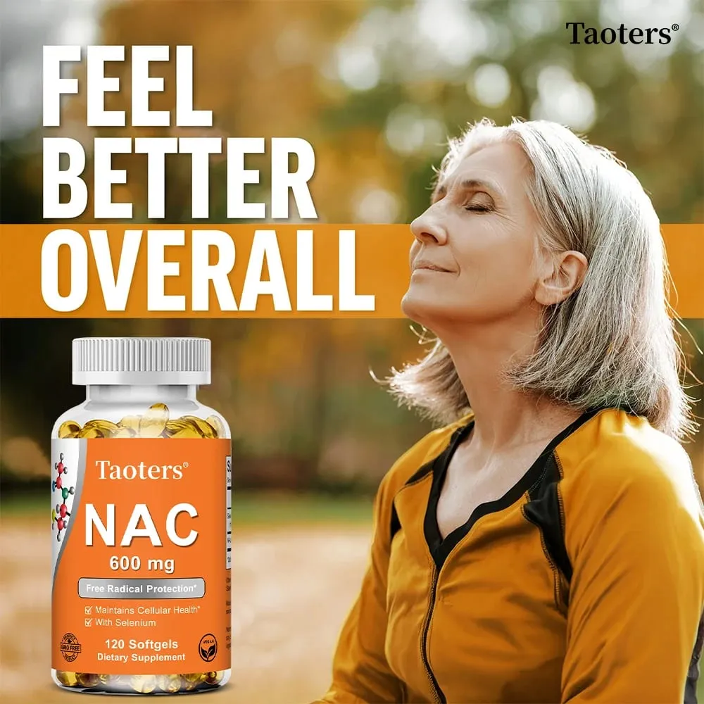 NAC N-Acetyl Cysteine Capsules Immune Respiratory Health Antioxidant Supplements Non-GMO Gluten-Free