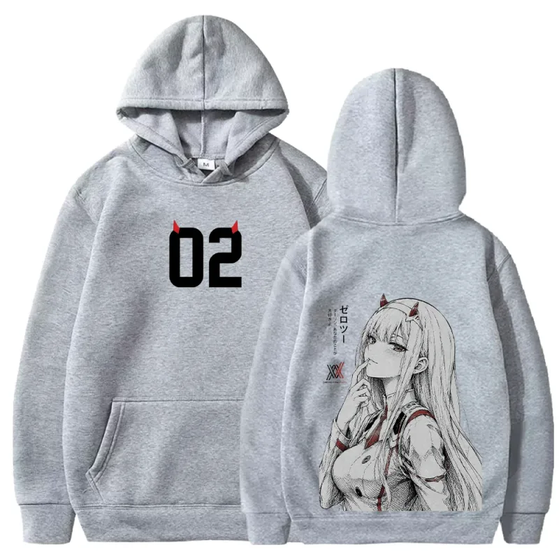 in the FRANXX Harajuku Anime Zero Two Hoodies Streetwear Men Women Clothing Long Sleeve Oversized Fleece Hooded Pullover