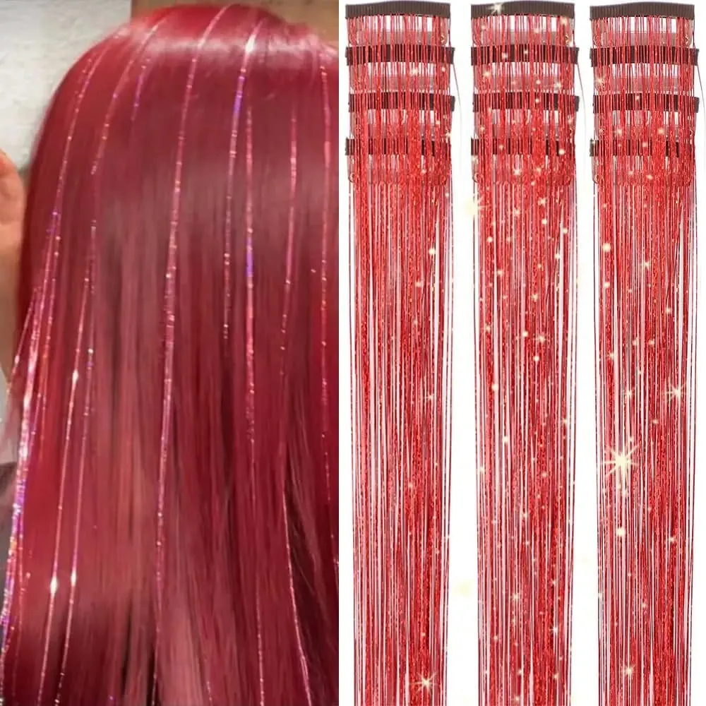 Hair Tinsel 12pcs Shiny Hair Metal Ribbon Clip Wig Piece Glitter Ribbon In Hair Party Focus Delicate Eye-Catching Gift Synthetic