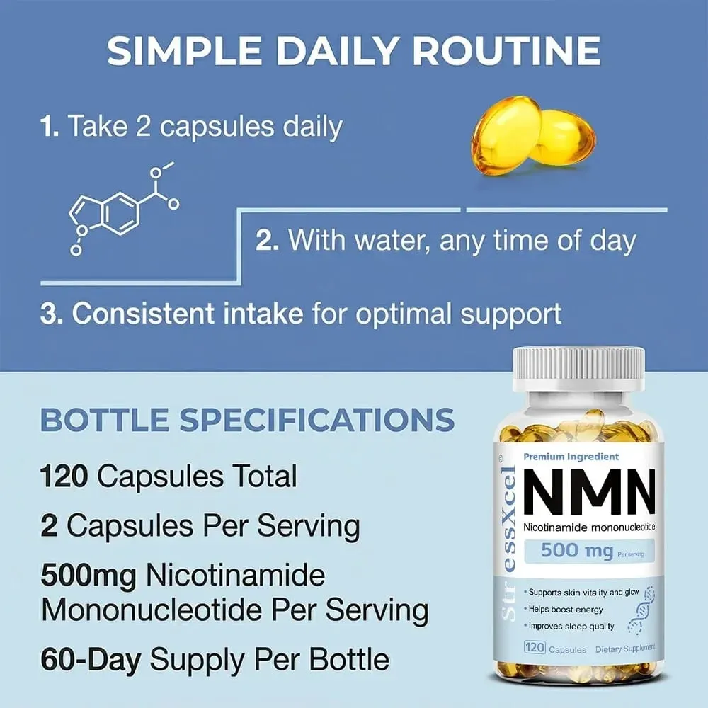 NMN Nicotinamide Mononucleotide - Supports Cell Repair and Growth Reduces Wrinkles and Increases Skin Elasticity