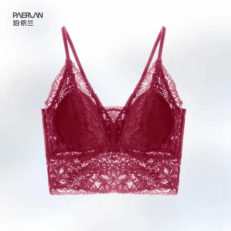 One-Piece Vest Bra Hollow outVCollar Lace Sexy Lingerie Straps Wireless Bra for Women