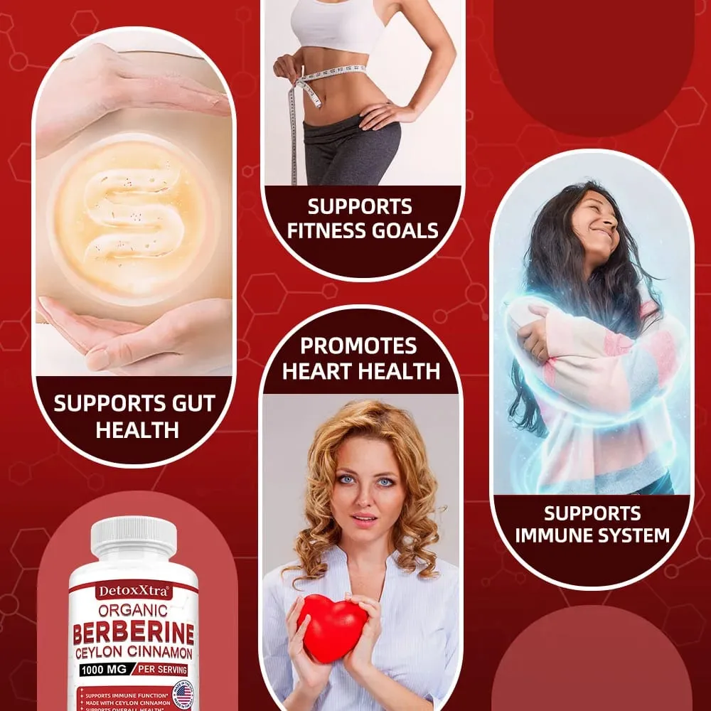 Premium Berberine HCL - Blood Sugar Support Heart Health - Ceylon Cinnamon Berberine HCI Supplement Capsules 1000MG