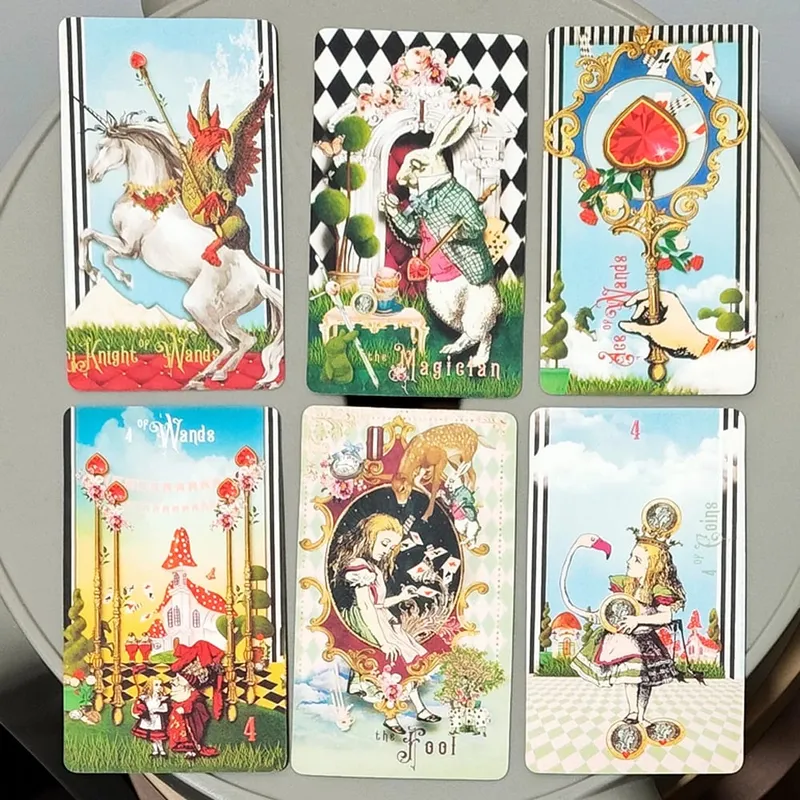 Alice sa Tarotland: Isang Kakatwang 78-Card na Paglalakbay sa Butas ng Kuneho – Classic Tarot Deck 10.3*6cm