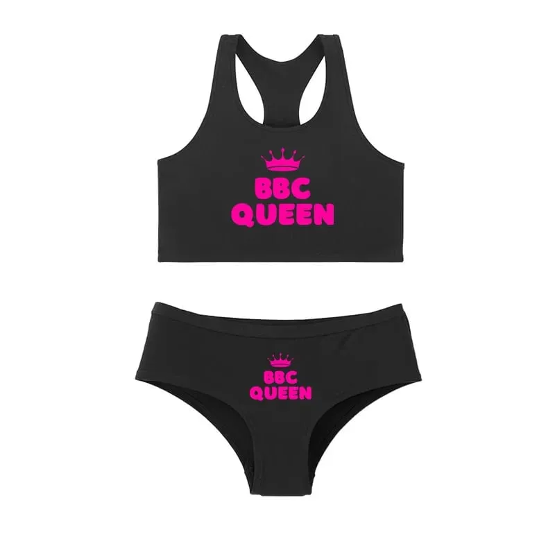 One Set BBC QUEEN Round Neck Tank Top And Panties Set Women's Underwear Sets Cute Cotton Underwear Sexy Lingerie For Women Set
