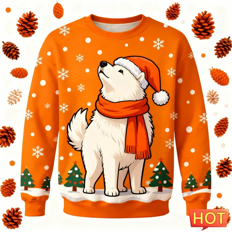 Cute Samoyed Graphic Ugly Christmas Sweater Fashion Holiday Wear Dog 3D Printed Sweatshirts Casual Oversized Unisex Pullovers