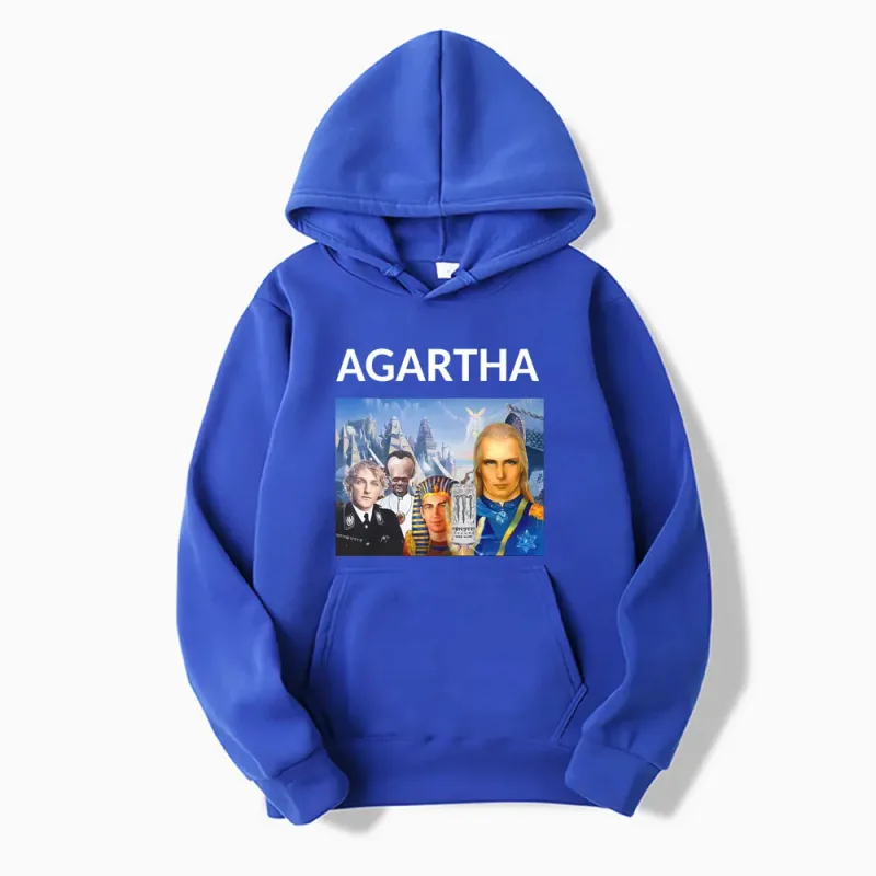 HollowEarth Agartha Meme Graphic Sweatshirt Men Women Hip Hop Vintage Style Hoodies Oversized Long Sleeve Comfort Loose Pullover