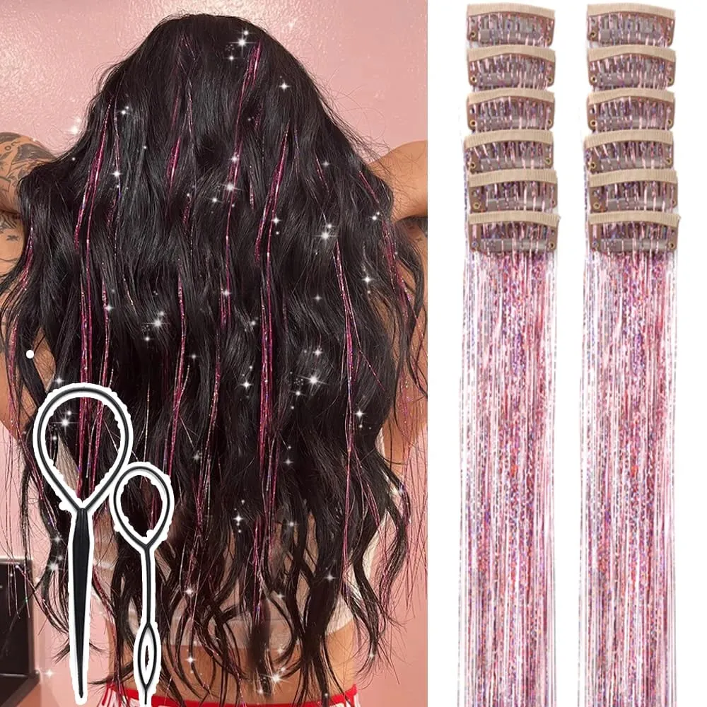 Klip Hiasan Rambut dalam 12 Keping Kit Hiasan Rambut untuk Kanak-kanak Perempuan Klip Aksesori Rambut Kilauan Sintetik 20 inci dalam Sambungan Rambut untuk Wanita