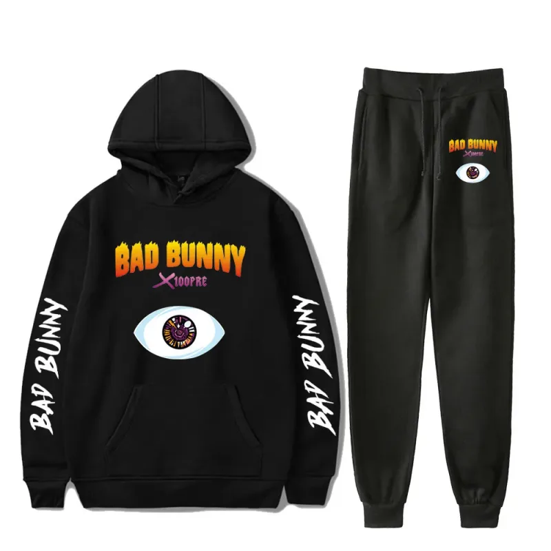 Harajuku Comfortable Funny bad bunny Print Sweatshirt Sweatpants Suit Men/Women Hoodies+ Trousers Suit Cute 2 Piece Set Clothes