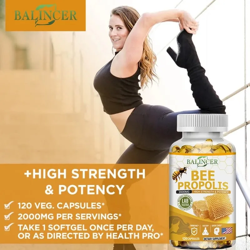 Natural Bee Propolis Capsules - Relieves Joint Pain and Stiffness Promotes Bone Health for Immunity and Anti-oxidation