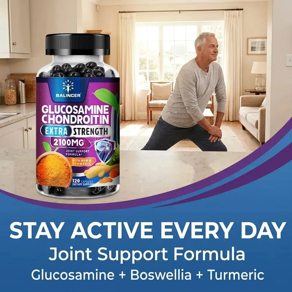 Glucosamine Chondroitin Turmeric & MSM - Joint Health Supplement Antioxidant Helps Relieve Back Knees and Hand Pain