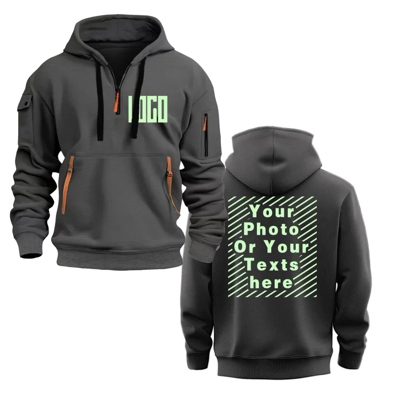 Customized DIY Printed Hoodies for Men and Women, Loose Casual Sportswear with Zipper, Long Sleeved Hoodies with Multiple Pocket