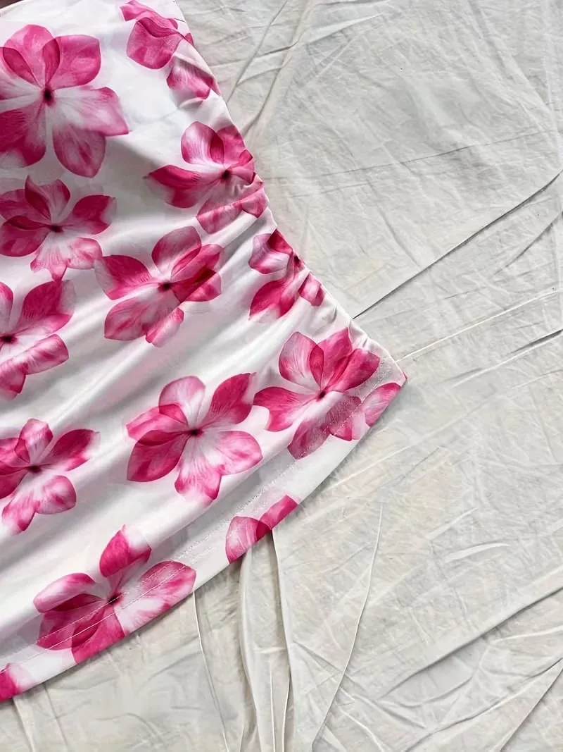 Women's Summer Short Top Pink Floral Camisole Vest Suitable for Vacation Style Girls