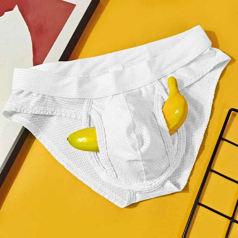 1PC Mesh Breathable Men's Underwear with Fly Pouch Front Open Bulge Separated Pouch Youth Korean Version Youth Briefs