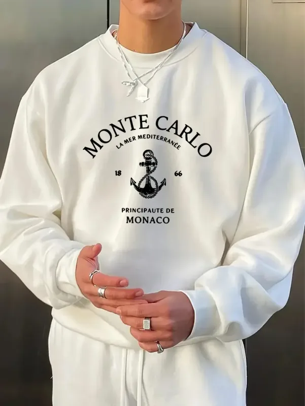 The new men's round-neck sweatshirt for Spring and Autumn 2026 is casual and comfortable with 3D letter pattern printing