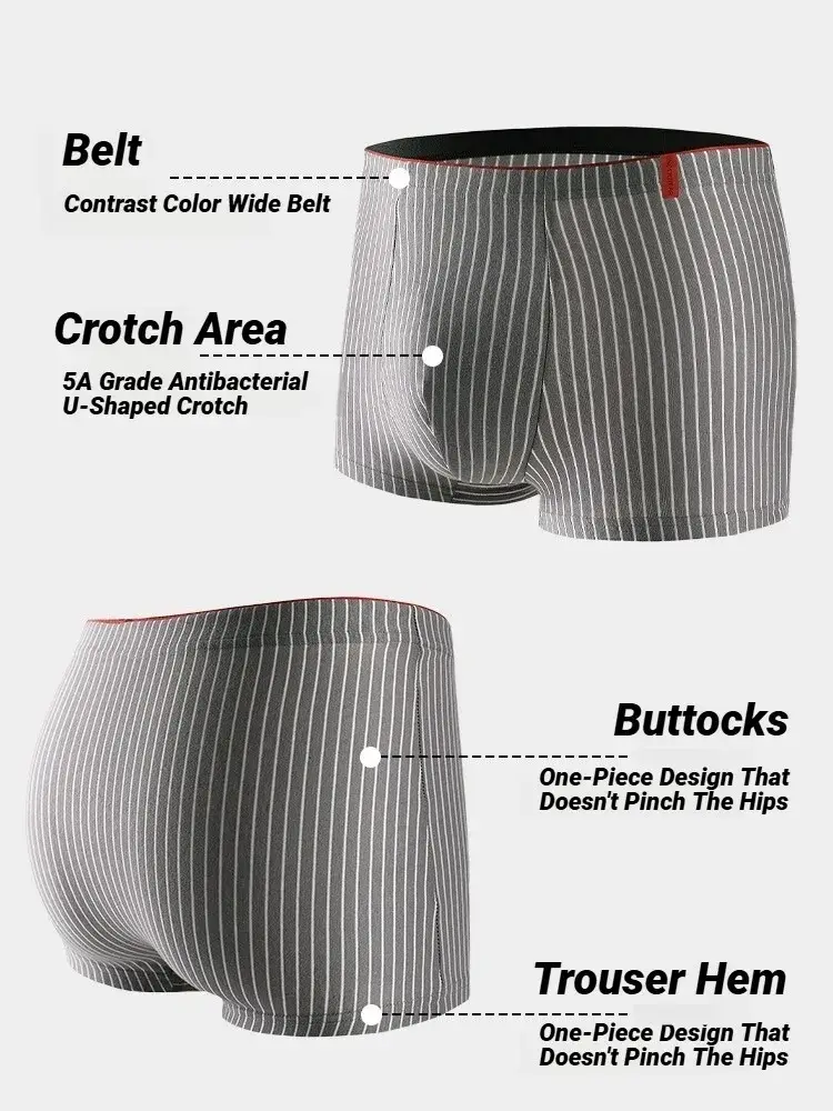 Men's Boxer Underwear Soft Breathable And Comfortable Briefs Striped Trendy Personality Casual Loose Boxers Panties Stylish
