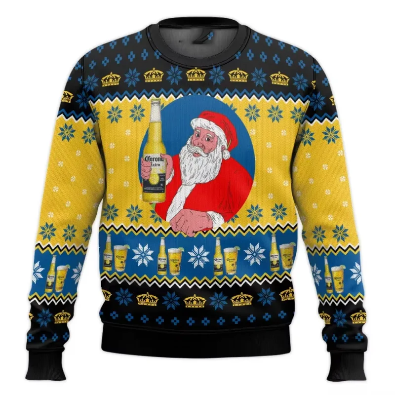 Suéter feio de cerveja Corona Natal cerveja feliz bebendo presente de Natal masculino e feminino plus size suéter elegante