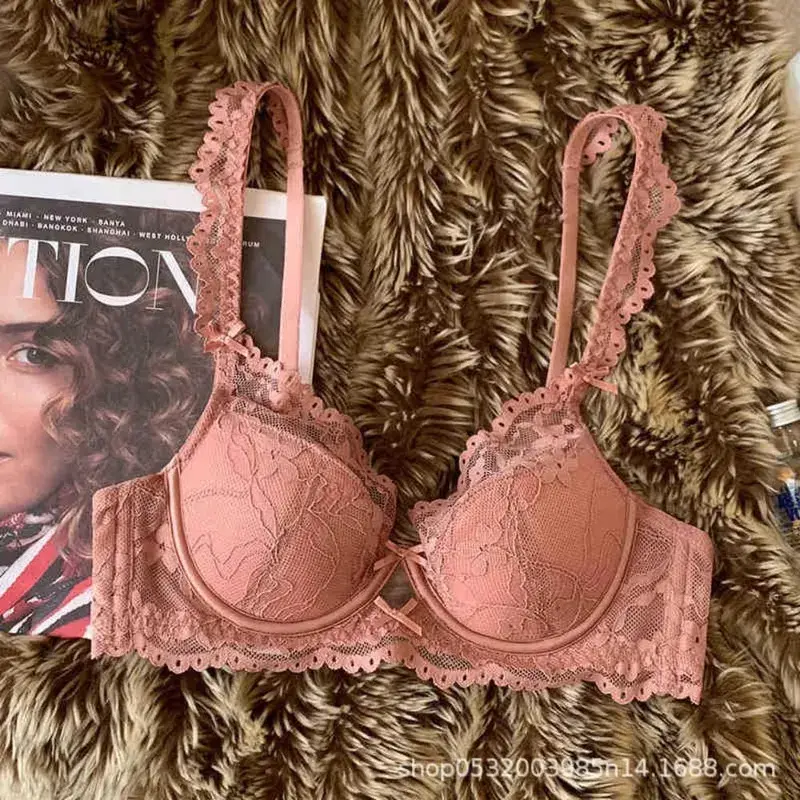 French Flutter Sleeve Lace Women Bra Set Soft Underwire Thin Breathable Sexy Minimizer Beauty Back Lingerie 32‑38 AB