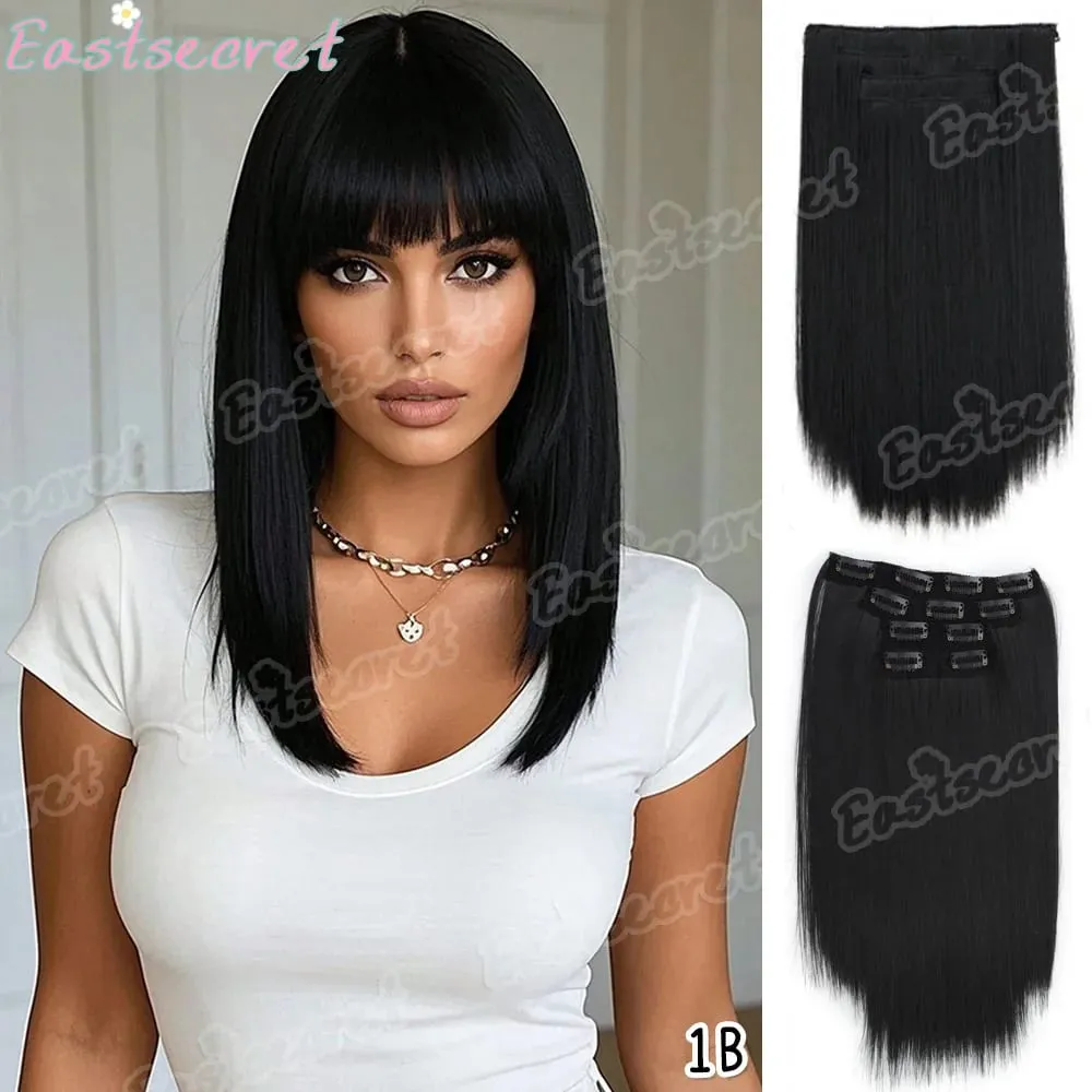 4pcs 14Inch Synthetic Clip-in Hair Extension Short Straight Soft Invisible Brown Blonde Hairpiece for Women