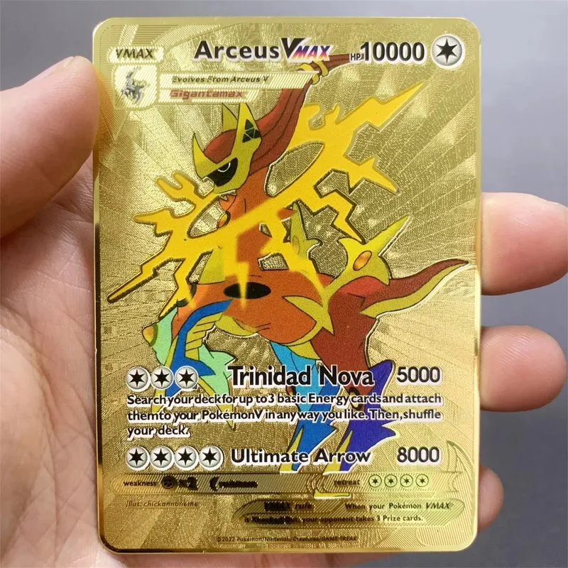 İngilizce Metal Pokemon Kartları DIY Arceus Mewtwo Charizard Pikachu Parlak Demir Pokémon GX Vmax EX Oyunu Çocuk Koleksiyonu Kart Oyuncak Hediye
