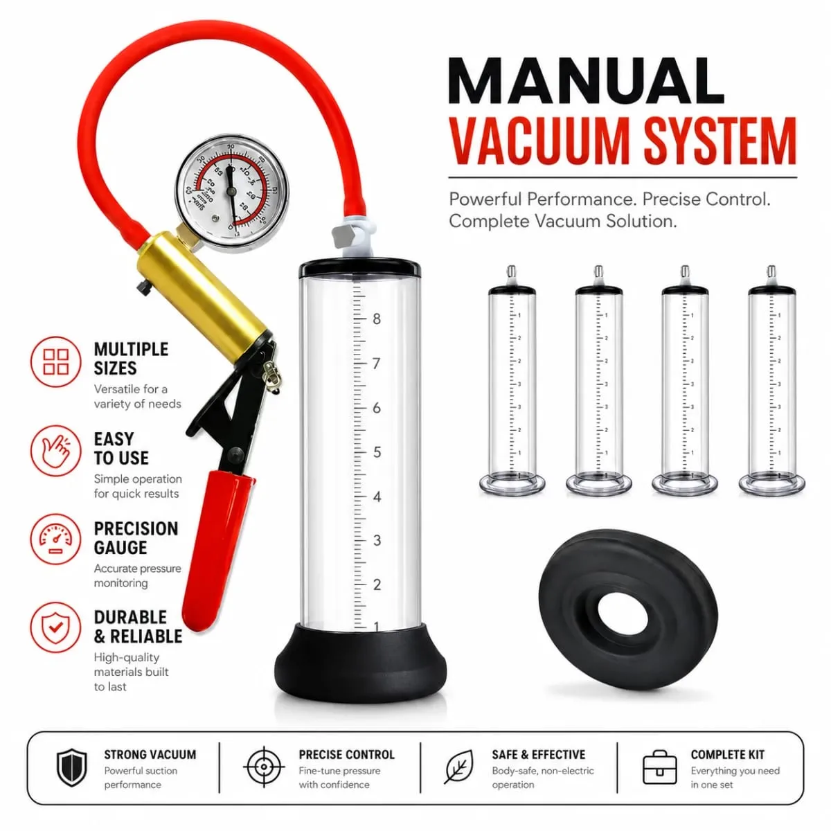Manual Penis Vacuum Pump with Gauge Acrylic Male Enlargement Extender Trainer Masturbation Pump Adult Sex Toy Set for Men