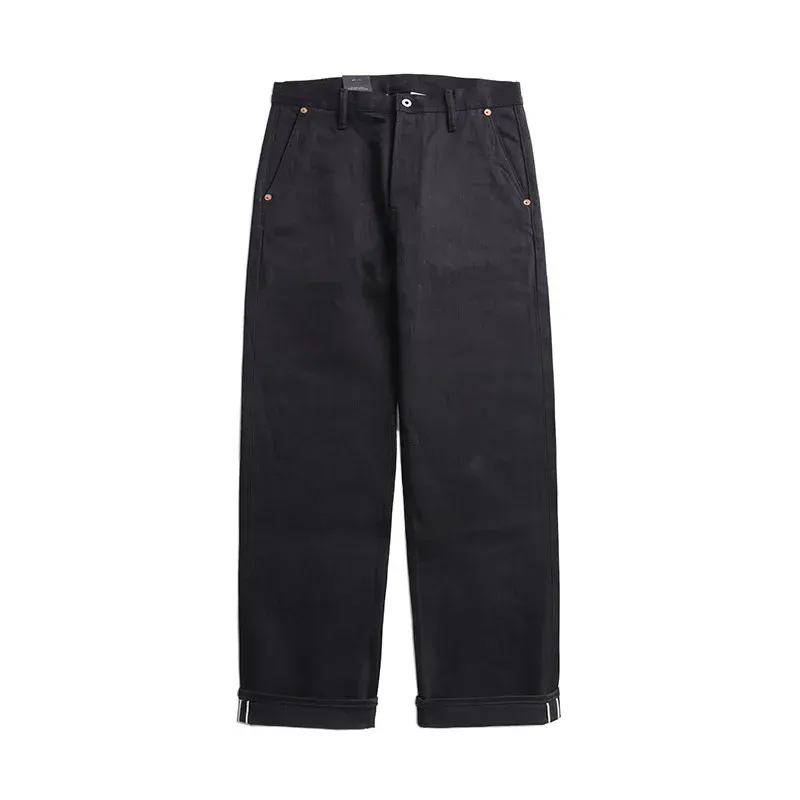 بنطلون جينز رجالي أحمر تورنادو أسود مريح مقاس 14.5 أونصة Selvedge Denim ضابط