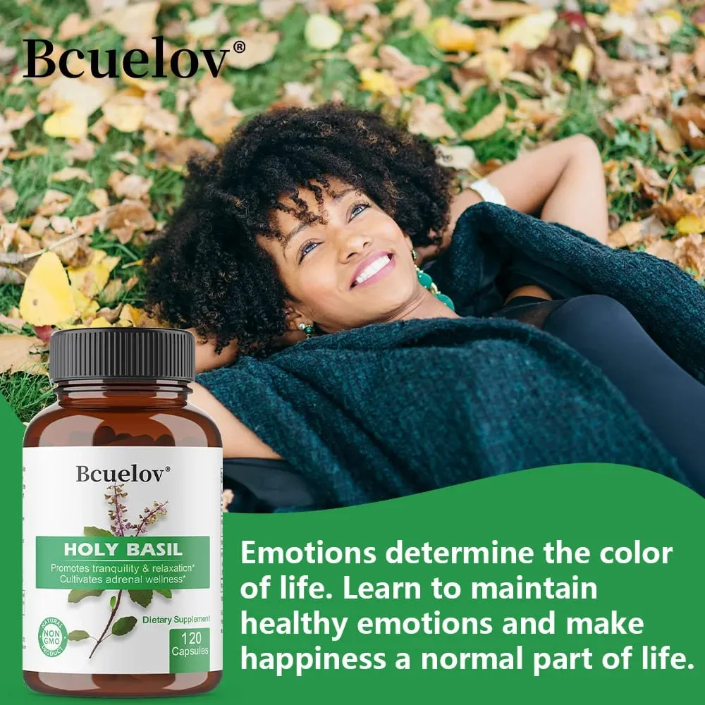Holy Basil Tulsi Extract Capsules Support Adrenal Immune Respiratory & Daily Calm Wellness Stress & Anxiety Relief