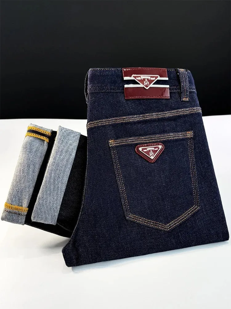Light luxury trend high-end jeans men's slim fit small feet versatile elastic original color denim long pants