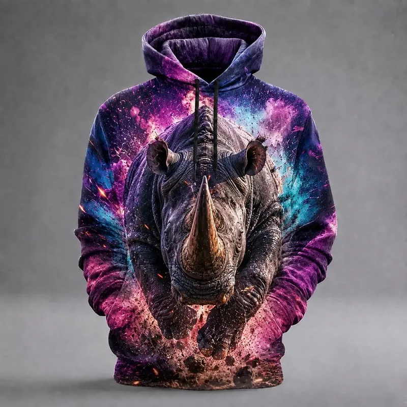 Men's Wolf 3D Printed Hoodie, Fierce Animal Graphic Hooded Sweatshirt, Long Sleeve Casual Streetwear Pullover Tops