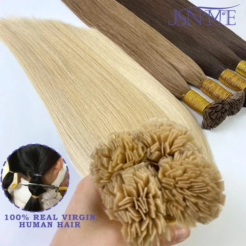 Virgin Hair Flat Tip Hair Extensions Natural Real Human Hair Fusion Capsule Keratin Brown Blonde 1g/pramínek 14-22 palců pro ženy — image 1