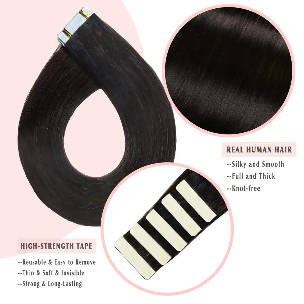 18 Inch Natural Black #1B Tape In Human Hair Extensions Remy Silky Straight Seamless Skin Weft 20Pcs 50G Tape Ins Hair For Wedding Daily Use — image 2