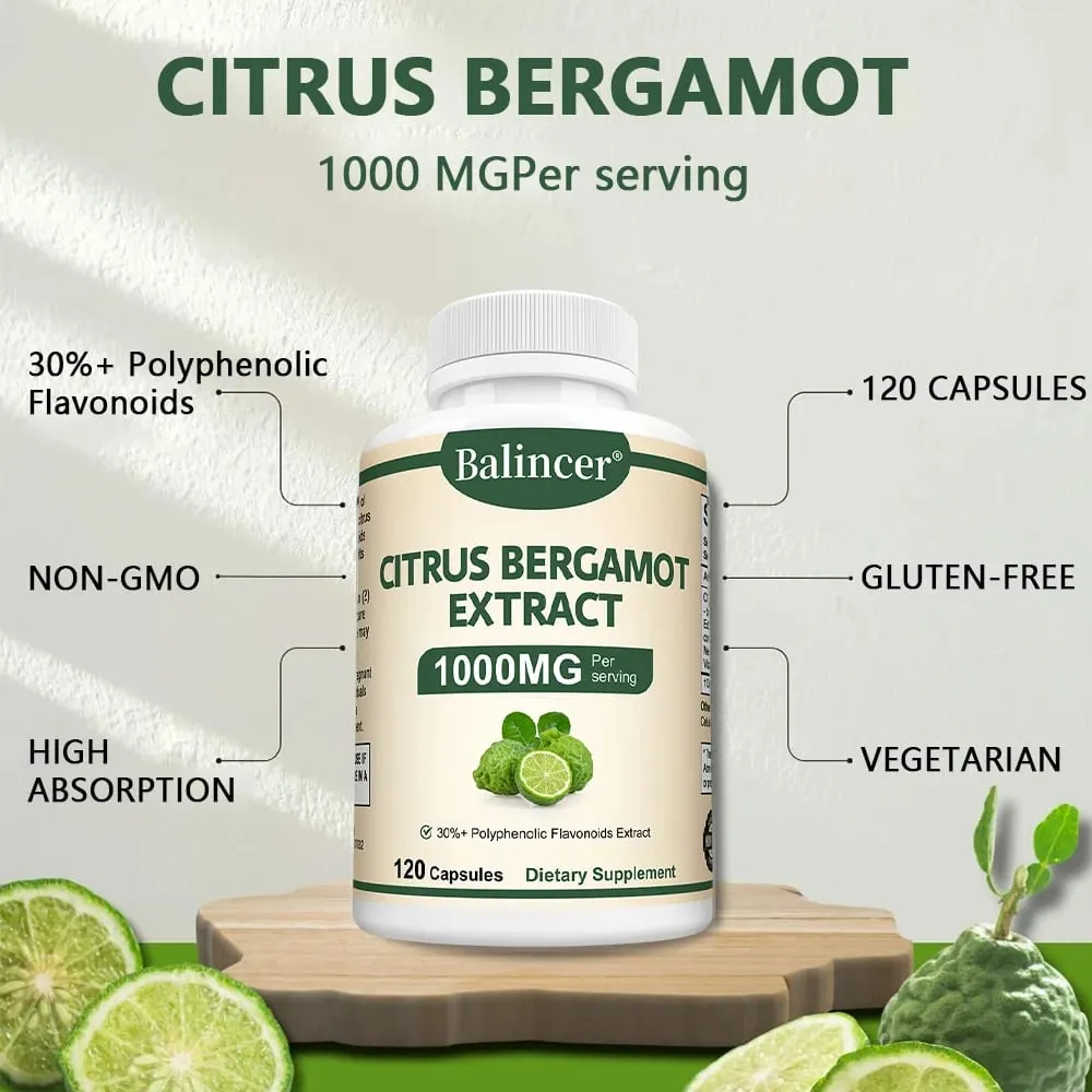 Citrus Bergamot Capsules 1000mg Heart Health Cardiovascular Cholesterol & Blood Sugar & Immune Health Support Antioxidant