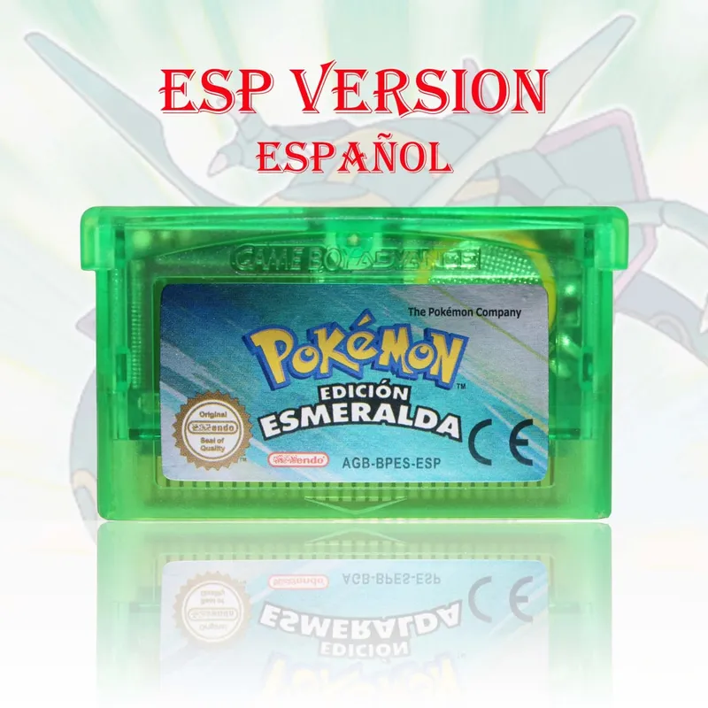GBA/GBC ESP Version Pokemon Esmeralda/Rojo Fuego/Plata/Cristal Game Cartridge Video Game Console Card High Quality with Battery