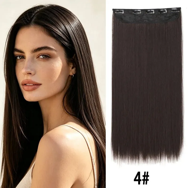 24Inch Synthetic Long Straight Hair Extension One Piece Clip On Hairpiece for Women Increase Hair Volume Daily Party Hairstyle