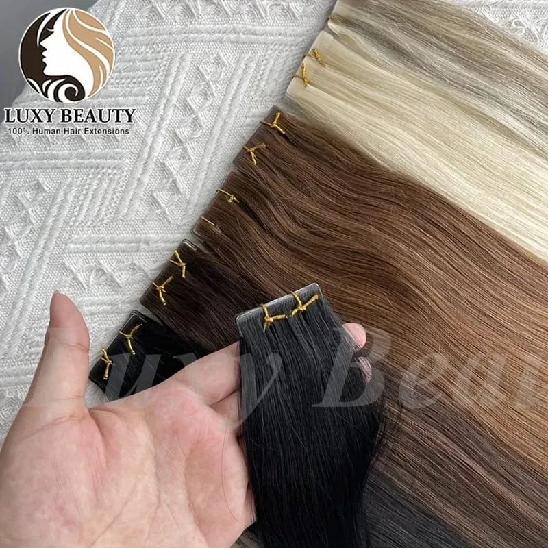 Invisible Tape In Hair Extensions Human Hair Double Side Injected PU Tape Hair Extensions Black Brown Blonde Tape Ins Hair 10pcs