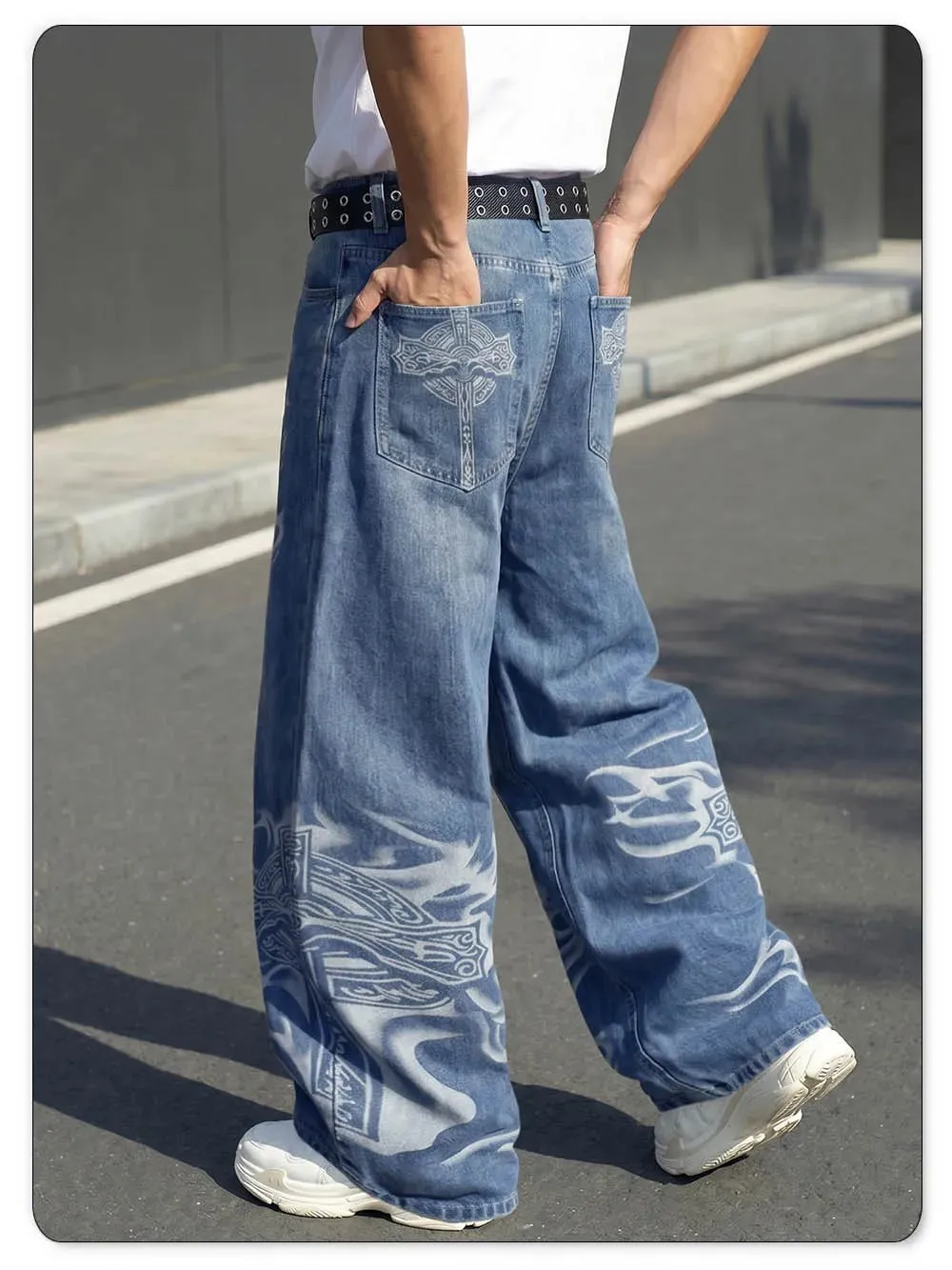 Men's Y2K Gothic Graffiti Print Baggy Ultra Wide Leg Jeans Hip Hop Streetwear Loose Casual Skater Denim Pants Unisex