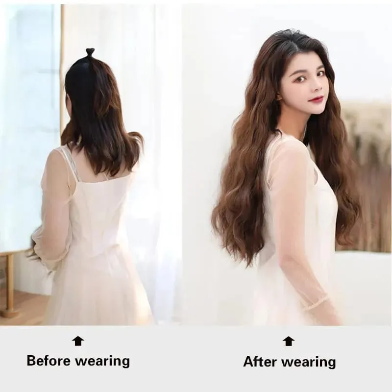 Long Wavy Culry U-Shaped Half Wig for Women 24" Natural Female Long Black Brown Wigs Heat Resistant Synthetic Hair Extensions
